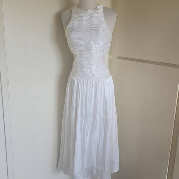 o.p.t. White Halter Neck Pleated/Ruched Midi Length Gown W/ Side Cutouts, NWOT,S - Picture 1 of 11